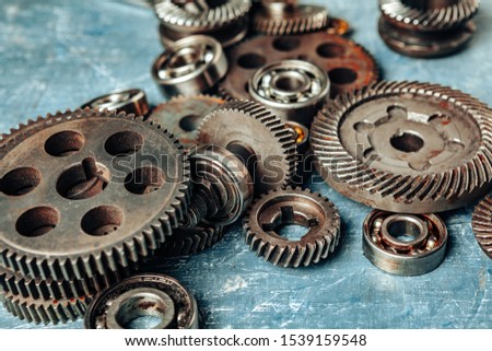 Top view of old rusty car parts
