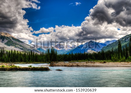 Scenic Mountain views of the Kootenay River, Kootenay National Park, BC Canada Royalty-Free Stock Photo #153920639