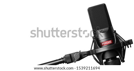 Studio microphone for recording podcasts isolated on white background Royalty-Free Stock Photo #1539211694