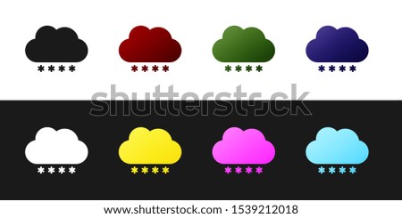 Set Cloud with snow icon isolated on black and white background. Cloud with snowflakes. Single weather icon. Snowing sign.  Vector Illustration