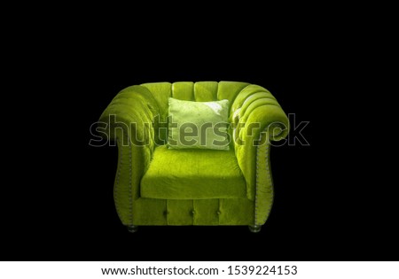 Sofa chair in low light, black background clipingpart