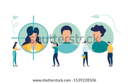 Vector business graph, employee choice, business company is looking for an employee for work, flat color icons. creative illustrations, businessmen are considering a resume. Royalty-Free Stock Photo #1539228506