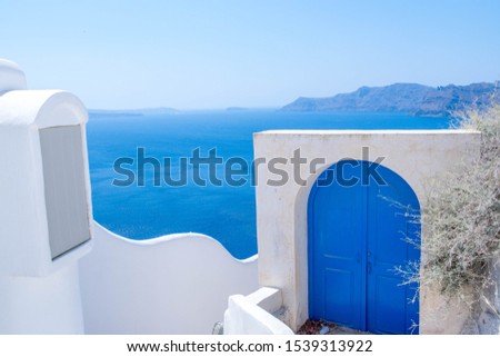 Blue Sky with White Village, Santorini Island, Greece