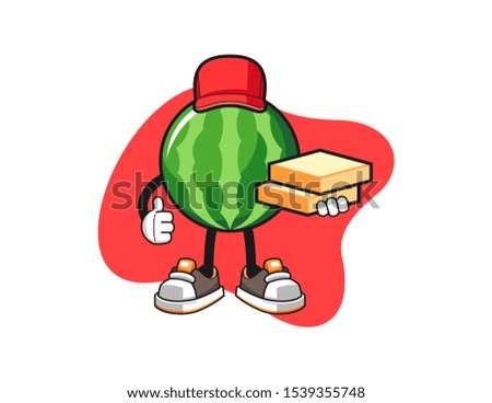 Watermelon pizza delivery cartoon. Mascot Character vector.