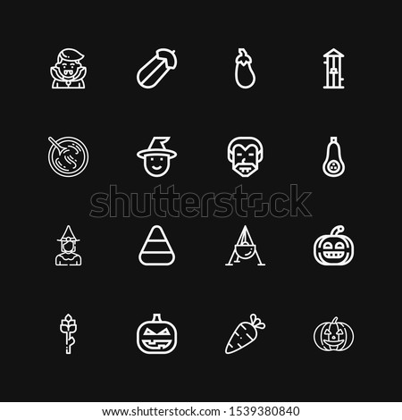 Editable 16 pumpkin icons for web and mobile. Set of pumpkin included icons line Pumpkin, Vegetables, Asparagus, Cauldron, Candy corn, Witch, Butternut squash on black background