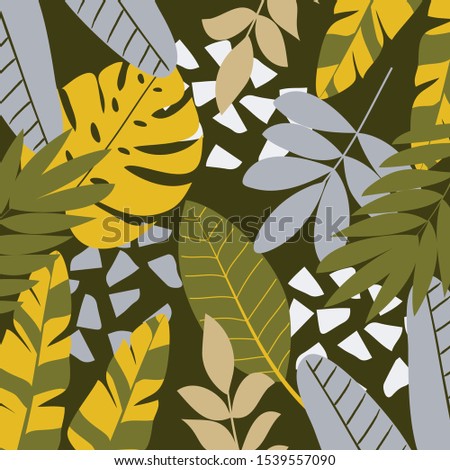 Original background with tropical plants and leaves. Vector background for various surface. Creative abstract background with tropical plants and leaves. 