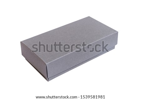 Gray cardboard box with cover , mock up isolates
