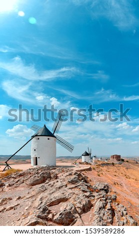 Windmill photography. Image of the windmills of Consuegra, in Toledo (Spain).