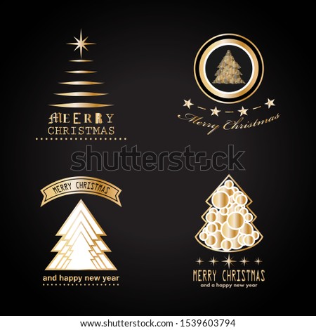 Abstract Christmas Tree Icons. Gold Christmas Tree Set - Isolated On Black Background - Vector.Collection Of Xmas Tree Icons. Abstract Art. Golden Christmas Trees Modern Silhouette,Vector Illustration