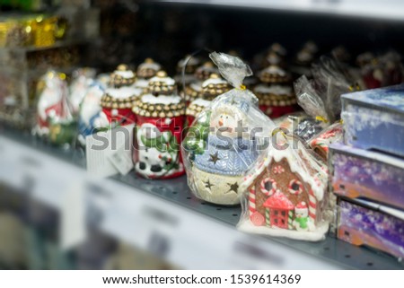 Christmas products red Santa Claus snowman in store