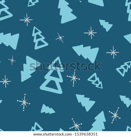 Vector seamless background winter holiday of christmas tree and snowflakes line and glyph. Holiday concept. Suitable for gift paper, decoration, printing on fabric, decor, scrapbook.