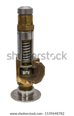 cross section of a small pressure relief valve isolated on a white background Royalty-Free Stock Photo #1539648782