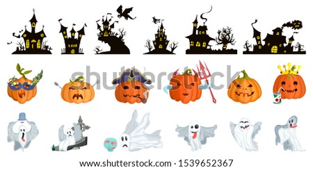 big selection for halloween. castles and monsters ghosts and evil pumpkins