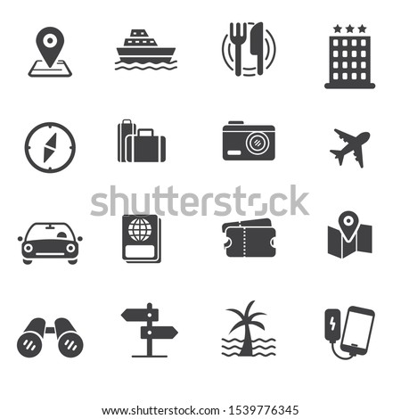 Set of travelling related icon with simple black design. 