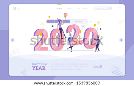 Illustration of decorating 2020 numbers for new year theme on landing page, flat design loading into 2020
