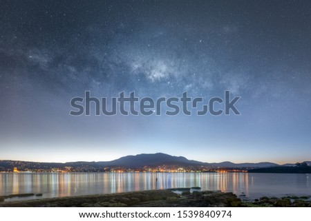 Hobart, Tasmania by night under the Milky Way