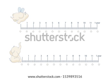 Mama's ruler of newborn's age with cute elefants on white background