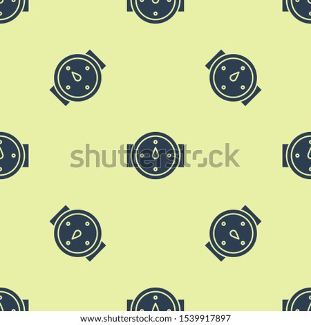 Blue Wind rose icon isolated seamless pattern on yellow background. Compass icon for travel. Navigation design.  Vector Illustration