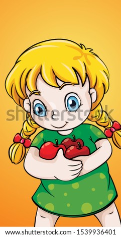 Happy girl with pile of apples illustration