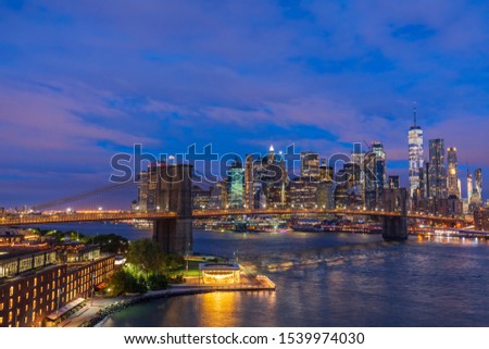 Brooklyn Bridge before sunrise, New York City, USA