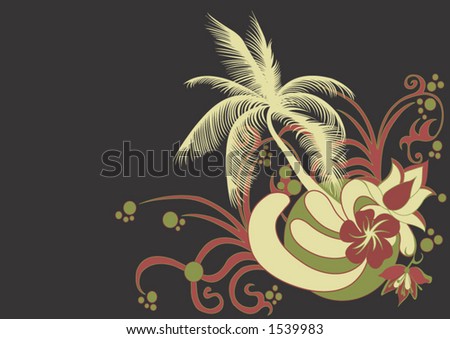 Illustration of a palm tree and abstract patterns