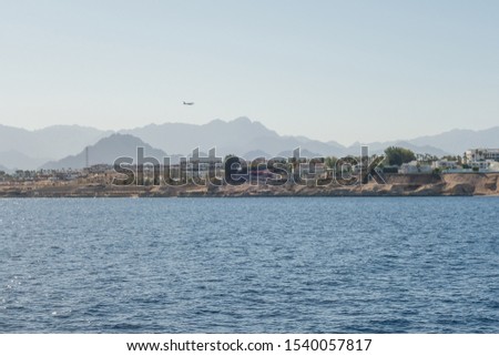 Sinai mountains sea panoramic landscape Bay Akaba background Red sea near Sharm El Sheikh in Egypt