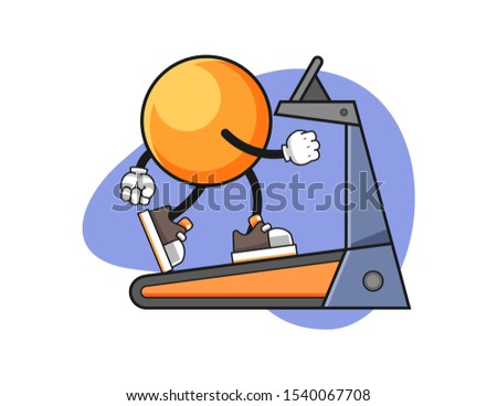 Ping pong ball walking on treadmill cartoon. Mascot Character vector.