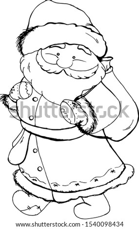 Cute silhouette of Santa Claus with a bag of gifts for coloring book cartoon hand drawn vector illustration. Can be used for t-shirt print, kids wear fashion design, baby shower invitation card