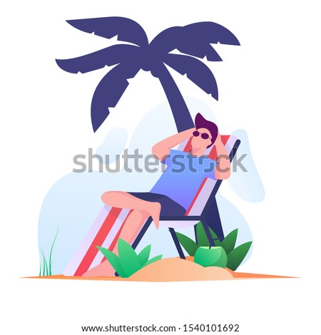 sunbathing men on the beach flat illustration