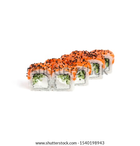 Philadelphia salmon on a white background, isolated, for restaurant, cafe, delivery, food court. for the site.