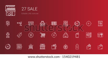 sale icons set. Collection of sale with shopping bag, tag, wallet, store, cart, online shop, percentage, paper bag, hand bag, shopping cart. Editable and scalable sale icons.