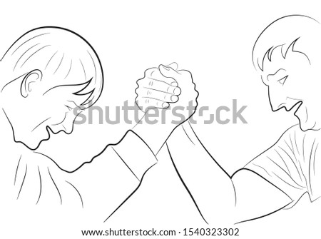 Arm Wrestling. Arm wrestling competition in hand drawn style. Vector Illustration. Wrestling hands
