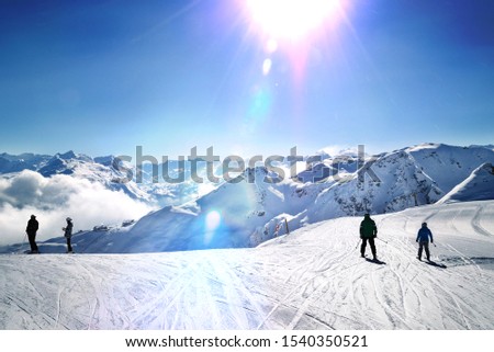 Vorarlberg Silvretta Montafon ski resort in back light Royalty-Free Stock Photo #1540350521