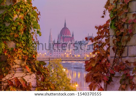 Budapest morning cityscape with hungarian parliament. Fantastic autumn mood. Colorful picture. Europe, Hungary, Budapest.