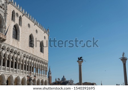 Palace of doges, grand canal and winged lion. Travel photo. Venice. Italy. Europe.