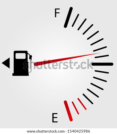 Fuel gauge with red indicator. Isolated easy to edit vector design on black background.