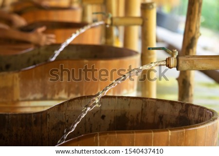oak barrel for soak in the Onsen.  Arokaya village, sub-district Mae Kasa, Mae Sot, Tak, Thailand