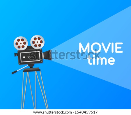 Lovely movie time concept layout with film projector. Vector stock illustration.