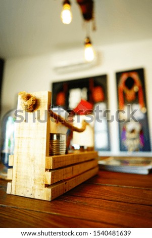 Tissue Wooden box at Chiang Rai Thai coffee shop.