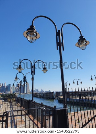 street lamps at park nearly sea