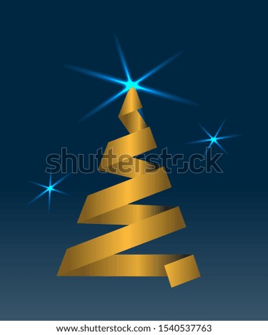 Christmas tree. Original gold Christmas tree on background of the starry sky. Vector illustration