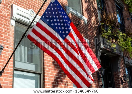 American Flag Outside of a Brooklyn Row House