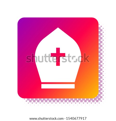 White Pope hat icon isolated on white background. Christian hat sign. Square color button. Vector Illustration