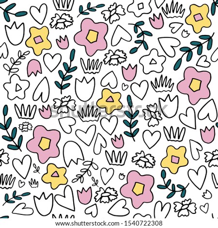 Nice doodle seamless pattern for print or background. Vector floral illustration for decoration or design