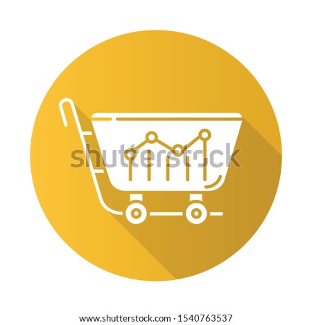 Sell analytics yellow flat design long shadow glyph icon. Marketing research. Buying activity. Business analysis.  