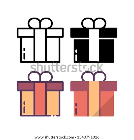 Gift icon. With outline, glyph, filled outline and flat style.