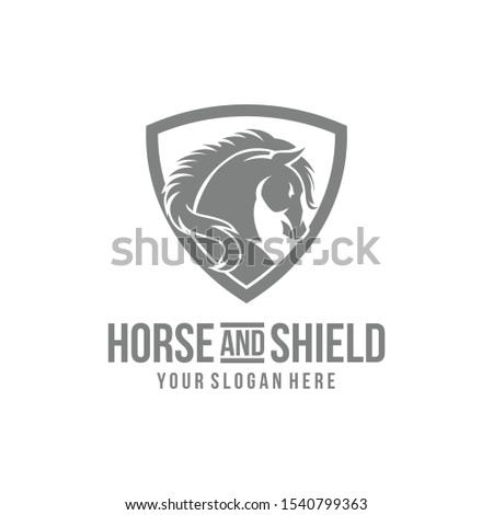 Horse and shield logo design graphic template vector illustration