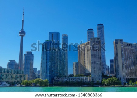 Toronto financial district skyline view from Ontario Lake