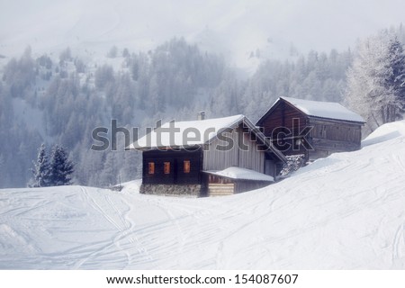 house in winter forest