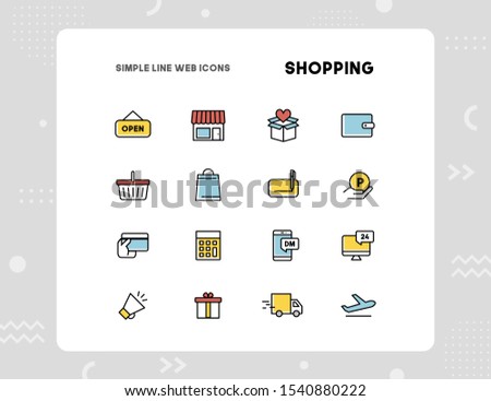 Simple shopping, sale related vector thin line icons included.